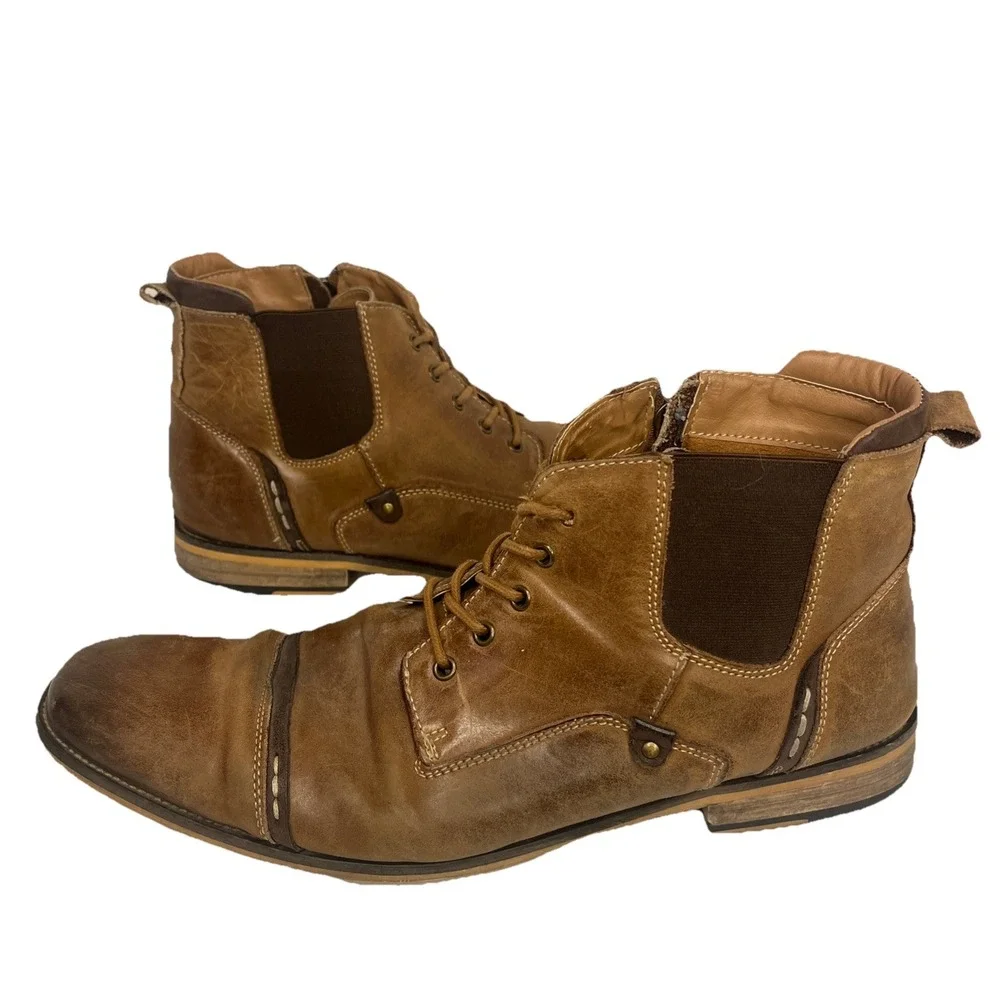 Steve Madden Men's P-Jack Brown Leather Ankle Boots Size‎ 12